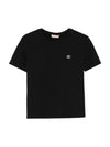 T-shirt donna Twinset nera con logo Oval T in metallo e strass
