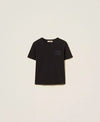 T-shirt donna Twinset regular fit in jersey di cotone con ricamo trasparente e logo lettering fronte