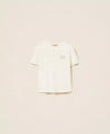 T-shirt donna Twinset regular fit in cotone con ricamo trasparente e logo lettering vista frontale