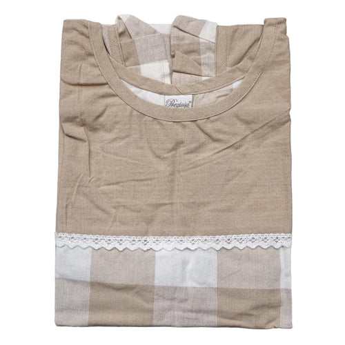 Casacca Queen Preziosa in cotone 100%, lavorata a mano, con stampa e frill tinta unita, dimensioni 60x80 cm, perfetta come copriabito elegante.