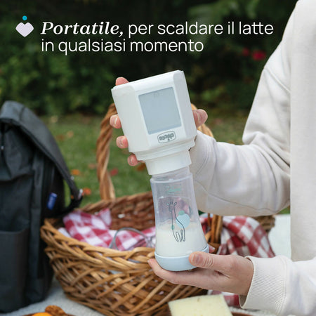 CHICCO Scaldabiberon Portatile Multifunzione con Sterilizzatore, Autosterilizzante, Riscaldamento Rapido Latte e Sterilizzazione Ciucci, Batteria USB-C, 7 Adattatori Inclusi