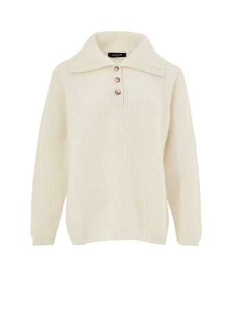 Gran Sasso Maglia Collo Polo Bianca a Coste Inglesi da donna