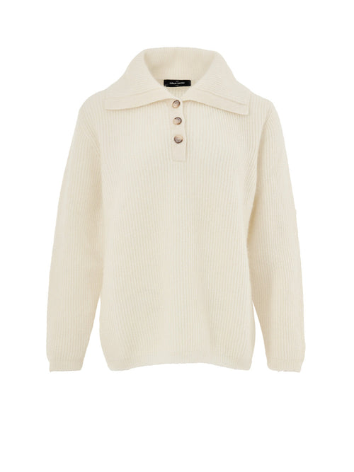 Gran Sasso Maglia Collo Polo Bianca a Coste Inglesi da donna