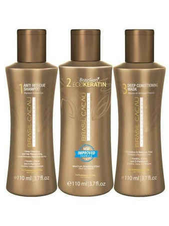 Cadiveu brasil cacau brazilian ecokeratin composto da: anti residue shampoo 110 ml + eco keratin 110 ml + deep conditioner mask 110 ml