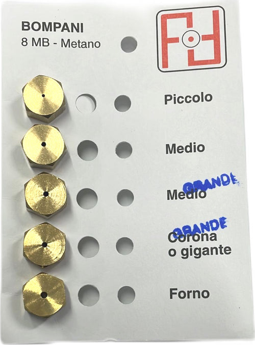 UGELLI INIETTORI CUCINA BOMPANI 4 FUOCHI + FORNO GAS METANO FILETTO 8MB 2 GRANDI Casa e cucina/Utensili da cucina/Bruciatori da cucina Rossi Ricambi - Venetico Marina, Commerciovirtuoso.it