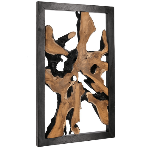 Decorazione parete sherwood 100 x 60 con radici di teak originali, cornice in legno teak, finitura a base di introcellulosa e forme originali