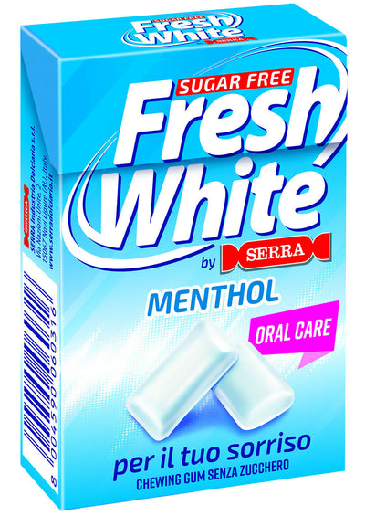 Cicche Fresh White senza zucchero con Menthol Oral Care marca Serra Per il tuo sorriso 28g