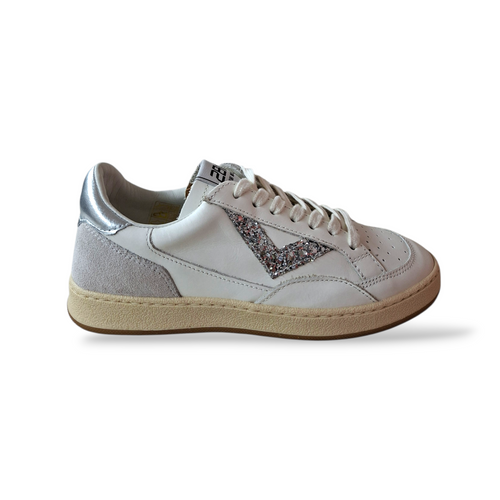 Sneakers bambina 2B12 Junior Play bianche glitter argento pelle