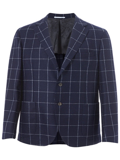 Malo Giacca in lana blu a quadri a contrasto da uomo