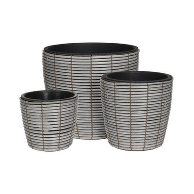 Vaso da fiori intrecciato color grigio per esterni set da 3