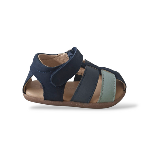 Ragnetto Semiaperto Bambino Gioseppo Morley | Pelle Blue Celeste Barefoot Velcro Primi Passi