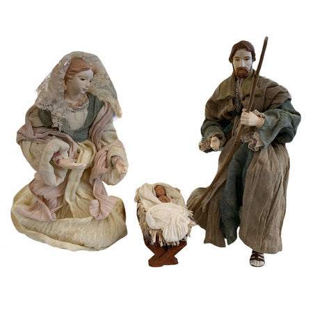 Natività completa h 35 cm statue per presepe con vestiti in tessuto Verde e Marrone
