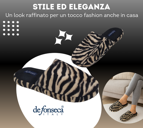 de fonseca Ciabatte Donna Invernali da Casa, Pantofole Calde e Pelose, Pantofola Animalier Leopardata