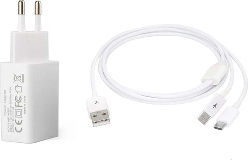 USB POWER ADAPTER - 2A 100-240VAC per IPHONE, AIRPODS, SAMSUNG con Cavo USB Splitter USB-C Micro USB