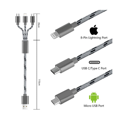 Cavo USB 3in1 (Micro USB + Lightning + Type-C)