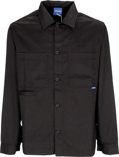 USUAL-Camicia-Manica-Lunga-Uomo-Hangar-Button-Shirt-Black-da-uomo