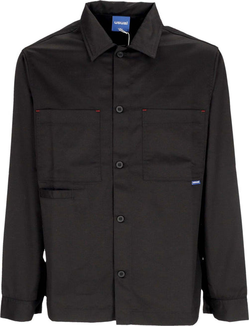 USUAL-Camicia-Manica-Lunga-Uomo-Hangar-Button-Shirt-Black-da-uomo