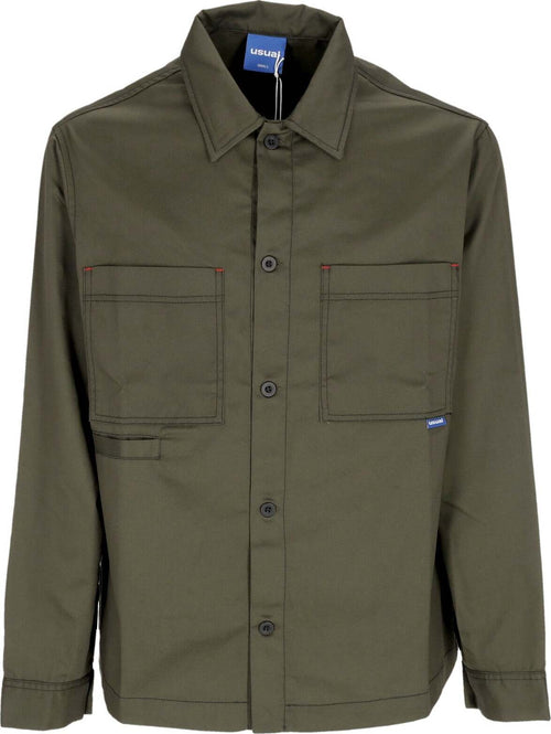 USUAL-Camicia-Manica-Lunga-Uomo-Hangar-Button-Shirt-Dark-Green-da-uomo