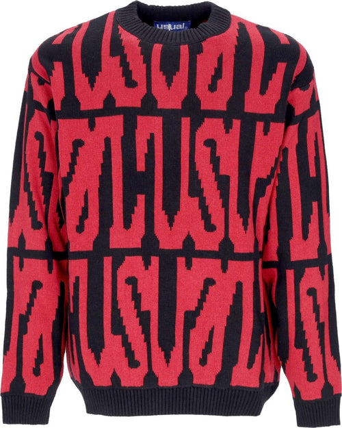 USUAL-Maglione-Uomo-Digi-Sweater-Black/red-da-uomo