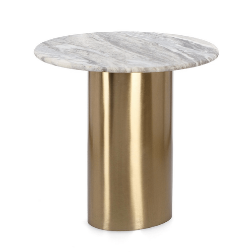 Tavolino cadmus, piano in marmo, base in acciaio verniciata colore oro Ø 45 x 44 cm