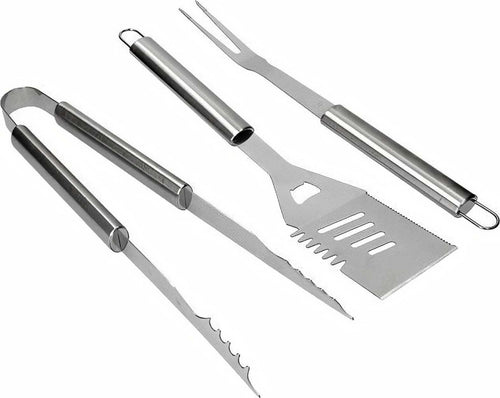 Utensili per Barbecue in Acciaio Inox Con Pinza, Paletta E Forchettone Giardino e giardinaggio/Barbecue e picnic/Utensili per barbecue/Set di attrezzi La Zappa - Altamura, Commerciovirtuoso.it