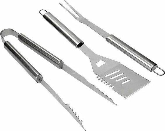 Utensili per Barbecue in Acciaio Inox Con Pinza, Paletta E Forchettone Giardino e giardinaggio/Barbecue e picnic/Utensili per barbecue/Set di attrezzi La Zappa - Altamura, Commerciovirtuoso.it