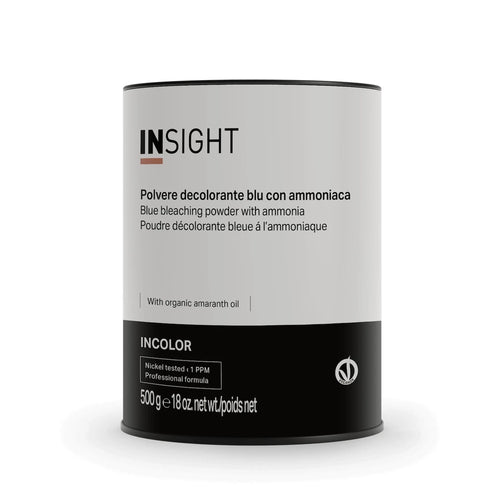 Insight incolor blue bleaching with ammonia 500 gr, polvere decolorante blu compatta con ammoniaca.