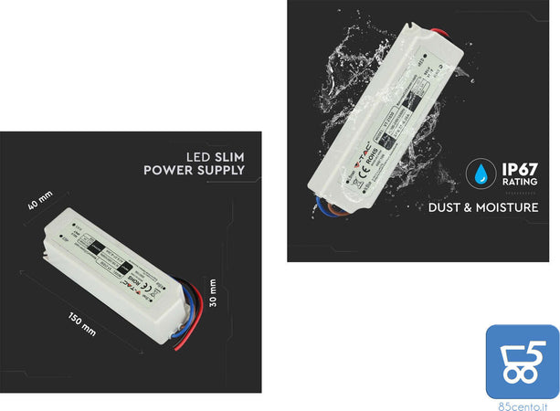 V-TAC Alimentatore 12V 30W 2,5A per Strisce LED e altri Dispositivi Elettronici Input AC 100-240V 50/60Hz IP67 da Esterno Waterproof Series