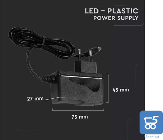 V-TAC Alimentatore per Strisce LED e altri Dispositivi 18W 12V 1,5A Colore Nero IP44 AC 100-240V 50/60Hz Spinotto 5,5x2,1mm
