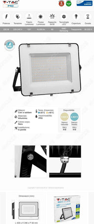 V-TAC PRO VT-200 FARO LED SMD 200W ULTRASOTTILE CHIP SAMSUNG DA ESTERNO COLORE nero 16000 lm IP65 Luce Bianca Naturale e Fredda Illuminazione/Illuminazione per esterni/Proiettori Zencoccostore - Formia, Commerciovirtuoso.it