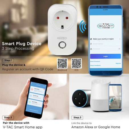 V-Tac Smart VT-5001 Presa 10A Shuko Wi-Fi con Spina Shuko Compatibile Alexa Google Home - SKU 8415 Fai da te/Materiale elettrico/Prese elettriche ed accessori/Spine intelligenti e telecomandate Zencoccostore - Formia, Commerciovirtuoso.it
