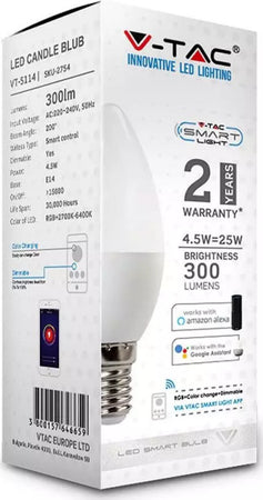 V-TAC SMART VT-5114 LAMPADINA LED WI-FI E14 4,5W CANDELA RGB+W 4IN1 DIMMERABILE - SKU 2754 Illuminazione/Lampadine/Lampadine a LED Zencoccostore - Formia, Commerciovirtuoso.it