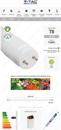 V-TAC VT-1228 SMD 220v TUBO LED in VETRO T8 G13 18W LAMPADINA 120CM PER ORTOFRUTTA 990lm Illuminazione/Lampadine/Lampadine a LED Zencoccostore - Formia, Commerciovirtuoso.it