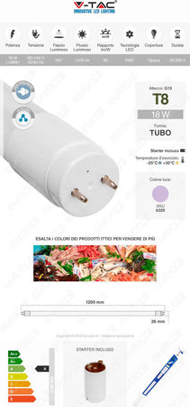 V-TAC VT-1228 SMD 220v TUBO LED in VETRO T8 G13 18W LAMPADINA 120CM PER PESCHERIE 1530lm Illuminazione/Lampadine/Lampadine a LED Zencoccostore - Formia, Commerciovirtuoso.it