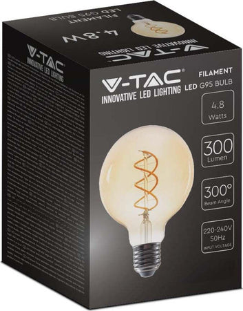 V-TAC VT-2075 LAMPADINA LED E27 4.8W BULB G95 GLOBO FILAMENT VETRO AMBRATO - SKU 217217 Illuminazione/Lampadine/Lampadine a LED Zencoccostore - Formia, Commerciovirtuoso.it