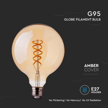 V-TAC VT-2075 LAMPADINA LED E27 4.8W BULB G95 GLOBO FILAMENT VETRO AMBRATO - SKU 217217 Illuminazione/Lampadine/Lampadine a LED Zencoccostore - Formia, Commerciovirtuoso.it