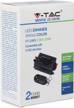 V-TAC VT-2402 Controller per Strip LED 12v e 24v Dimmerabile con Telecomando 3 Tasti (Max 96W)- SKU 3300 Illuminazione/Illuminazione per interni/Illuminazione speciale/Nastri LED Zencoccostore - Formia, Commerciovirtuoso.it