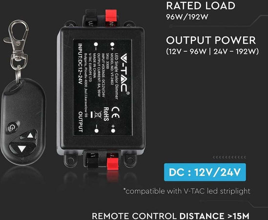 V-TAC VT-2402 Controller per Strip LED 12v e 24v Dimmerabile con Telecomando 3 Tasti (Max 96W)- SKU 3300 Illuminazione/Illuminazione per interni/Illuminazione speciale/Nastri LED Zencoccostore - Formia, Commerciovirtuoso.it