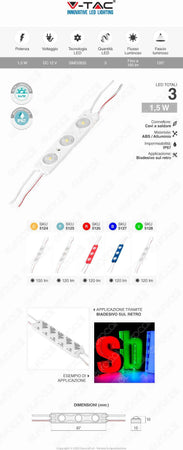 V-TAC VT-28356 MODULO 3 LED 1,5W 12V IMPERMEABILE IP67 - SKU 5124 / 5125 / 5126 / 5127 / 5128 Fai da te/Materiale elettrico/Trasformatori Zencoccostore - Formia, Commerciovirtuoso.it