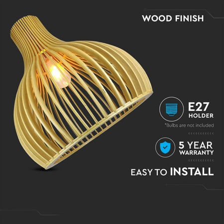 V-TAC VT-4453 Lampadario LED in Legno a Sospensione con Portalampada E27 Paralume a Imbuto SKU 40551 Illuminazione/Illuminazione per interni/Lampadari lampade a sospensione e plafoniere/Lampadari Zencoccostore - Formia, Commerciovirtuoso.it
