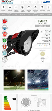 V-TAC VT-501D FARO LED 110° Luce Bianca Naturale 5000K SPORT LIGHT 500W SMD DIMMERABILE HIGH BAY CHIP SAMSUNG A+ 67500lm IP65 Illuminazione/Illuminazione per esterni/Proiettori Zencoccostore - Formia, Commerciovirtuoso.it