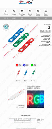 V-TAC VT-50503 MODULO 3 LED 0,72W SMD 12V IMPERMEABILE IP67 - SKU 5117 / 5118 / 5119 Fai da te/Materiale elettrico/Trasformatori Zencoccostore - Formia, Commerciovirtuoso.it