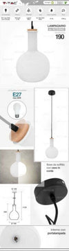 V-tac Vt-7205 Lampadario A Sospensione In Vetro Con Portalampada E27 Illuminazione/Illuminazione per interni/Lampadari lampade a sospensione e plafoniere/Lampade a sospensione Trade Shop italia - Napoli, Commerciovirtuoso.it
