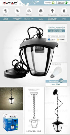 V-TAC VT-735 PORTALAMPADA DA GIARDINO CON ATTACCO A SOFFITTO PER LAMPADINE E27 - SKU 7058 Illuminazione/Illuminazione per esterni/Lampade da parete Zencoccostore - Formia, Commerciovirtuoso.it