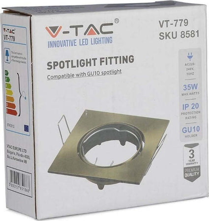 V-TAC VT-779 PORTAFARETTO ORIENTABILE QUADRATO DA INCASSO PER LAMPADINE GU10 E GU5.3 COLORE ORO - SKU 8581 Illuminazione/Illuminazione per interni/Luci da incasso/Portafaretti da incasso Zencoccostore - Formia, Commerciovirtuoso.it