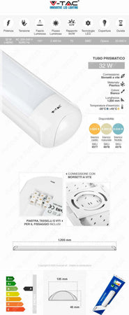 V-TAC VT-8012 TUBO LED PLAFONIERA 32W LAMPADINA 120CM 2400 lm 110° Illuminazione/Lampadine/Lampadine a LED Zencoccostore - Formia, Commerciovirtuoso.it