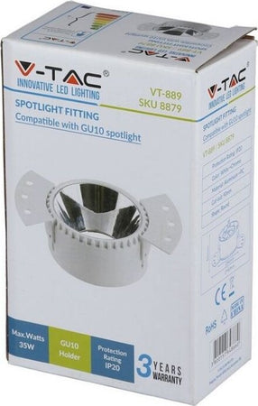 V-TAC VT-890 Portafaretto LED da Incasso Quadrato GU10 Colore Bianco e Cromato - SKU 8880 Illuminazione/Illuminazione per interni/Luci da incasso/Portafaretti da incasso Zencoccostore - Formia, Commerciovirtuoso.it