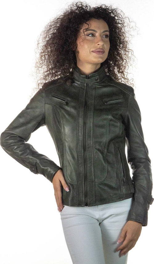 V173---Biker-Donna-Verde-in-vera-pelle