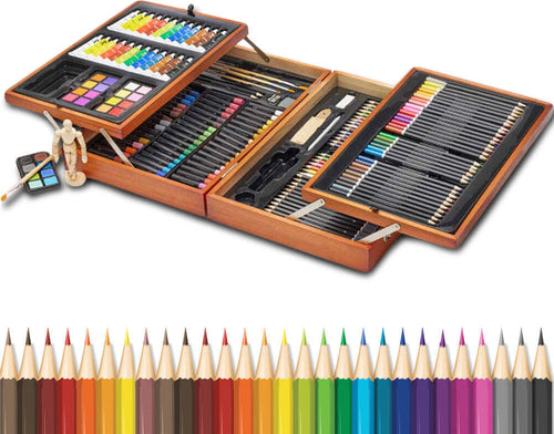 Valigetta-Artista-in-Legno-XXL-con-185-Accessori-Disegno-Artistico-Professionale