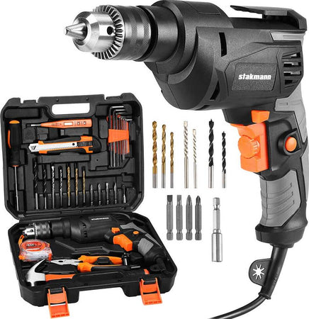 Valigetta-Attrezzi-27pz-+-Trapano-Avvitatore-Elettrico-710W-3000rpm-Mandrin-13mm